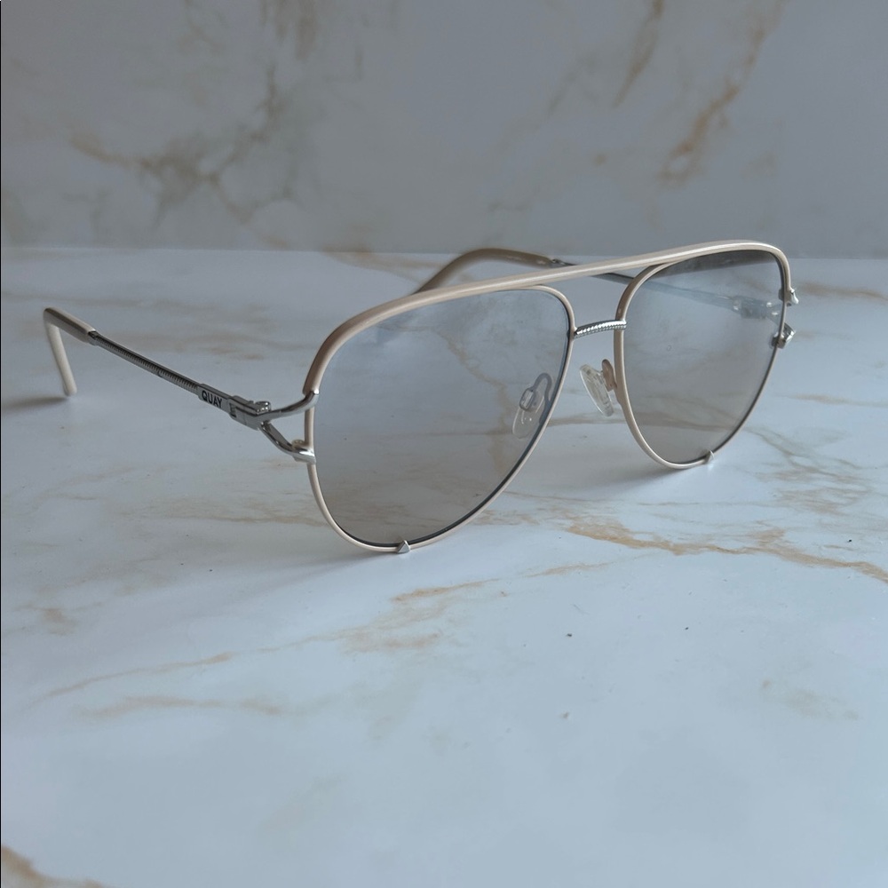 Quay Australia Cream and Silver Aviator Sunglasses